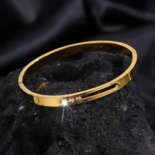 Elegant Stainless Steel Sliding Bracelet with Sparkling Rhinestones