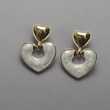 Golden Heart Charm Enamel Drop Earrings