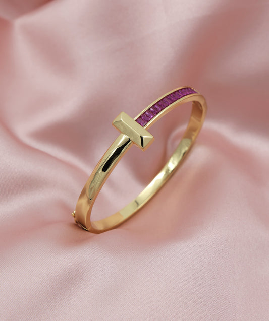 Ruby Sleek Bar Bangle – Gold Finish with Channel-Set Stones | Antitarnish