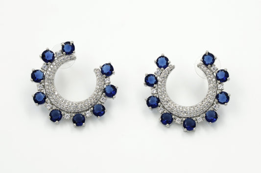 Gleam Crescent Earrings – Sapphire Blue & CZ Studded Hoops