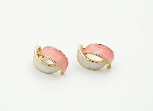 Peach Pearl Swirl Enamel Hoop Earrings