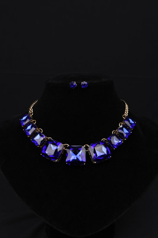 Midnight Sapphire Statement Necklace Set with Stud Earrings