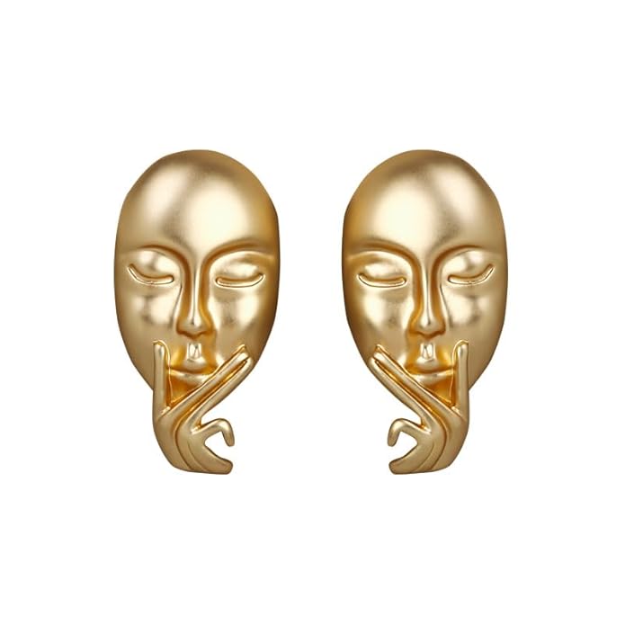 Golden Silence Face Statement Earrings