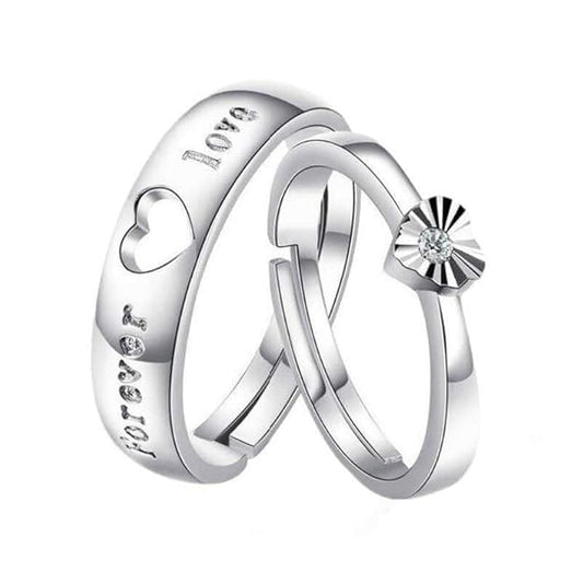 Couple Ring - Forever Love Couple Ring Set – Heart Engraved Silver Bands