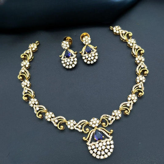 Elegant Crystal Necklace Set with Purple Accent Stone