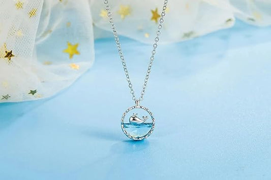 Ocean Wave & Dolphin Pendant Necklace – Serenity in Silver