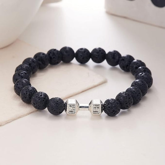 Unisex – Matte Lava Rock Dumbbell Bracelet | Fitness-Inspired Wristwear
