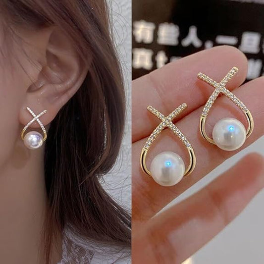 Twist & Pearl Elegance Stud Earrings