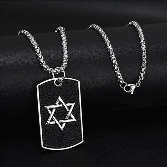 ✡️ Unisex - Hexagram Dog Tag Pendant Necklace – Bold Symbolism, Urban Edge