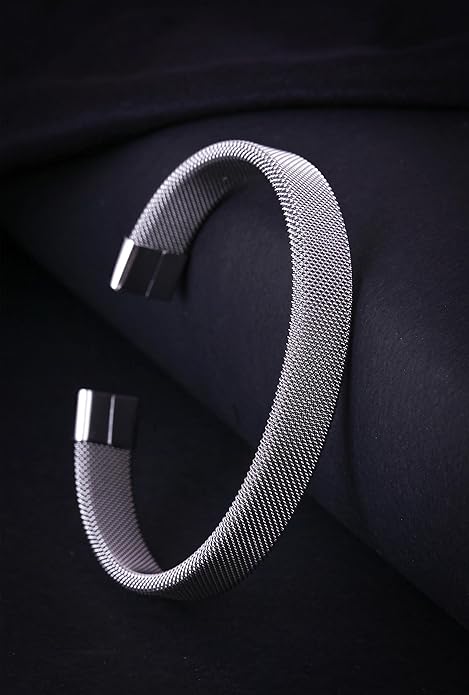Men’s Stainless Steel Mesh Cuff Bracelet – Minimalist Open Bracelet