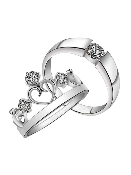 Couple Ring - Elegant Heart CZ Couple Ring Set – Sterling Silver Finish