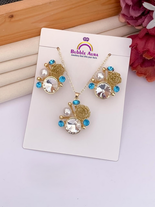 Majestic Golden Floral Enamel Jewelry Set