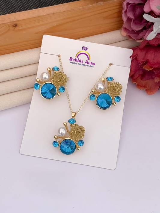 Golden Rose and Blue Gemstone Jewelry Set ✨