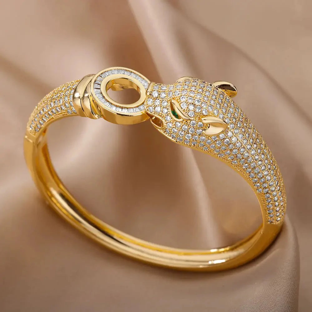 Brass Gold-Plated Cubic Zirconia Bangle-Style Bracelet