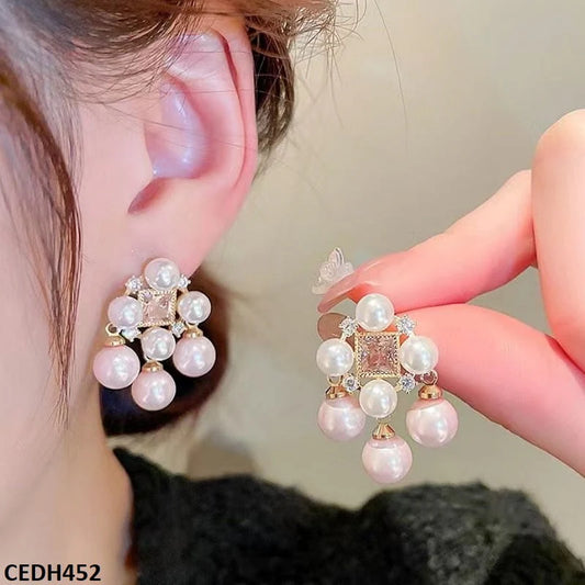 Blush Royale Pearl & Pink Stone Drop Earrings - Anti-tarnish