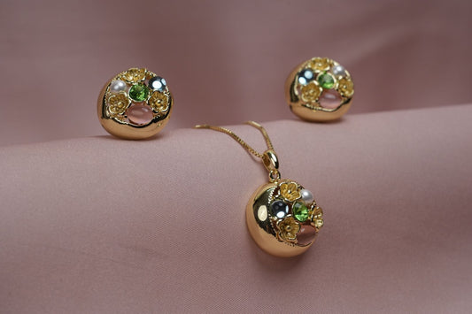 SparkleBlossom Multicolor Pendant Set – Gold Plated