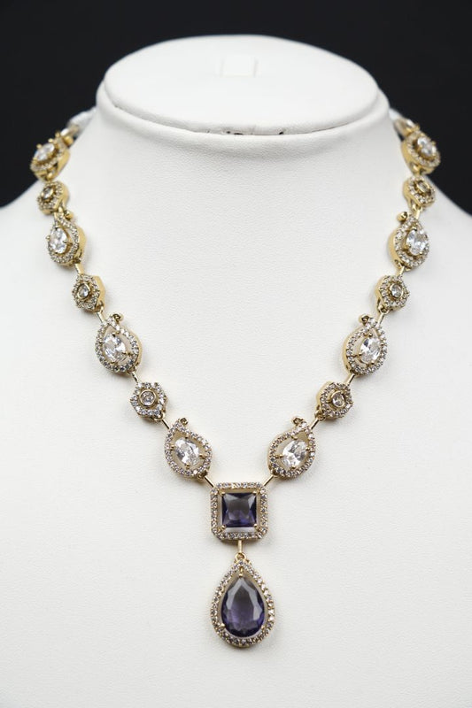 Vintage Gold-Plated Statement Necklace Set with Smoky Gemstones