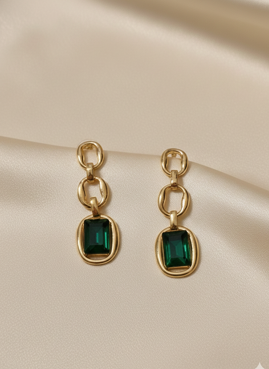 Emerald Link Luxe Drop Earrings