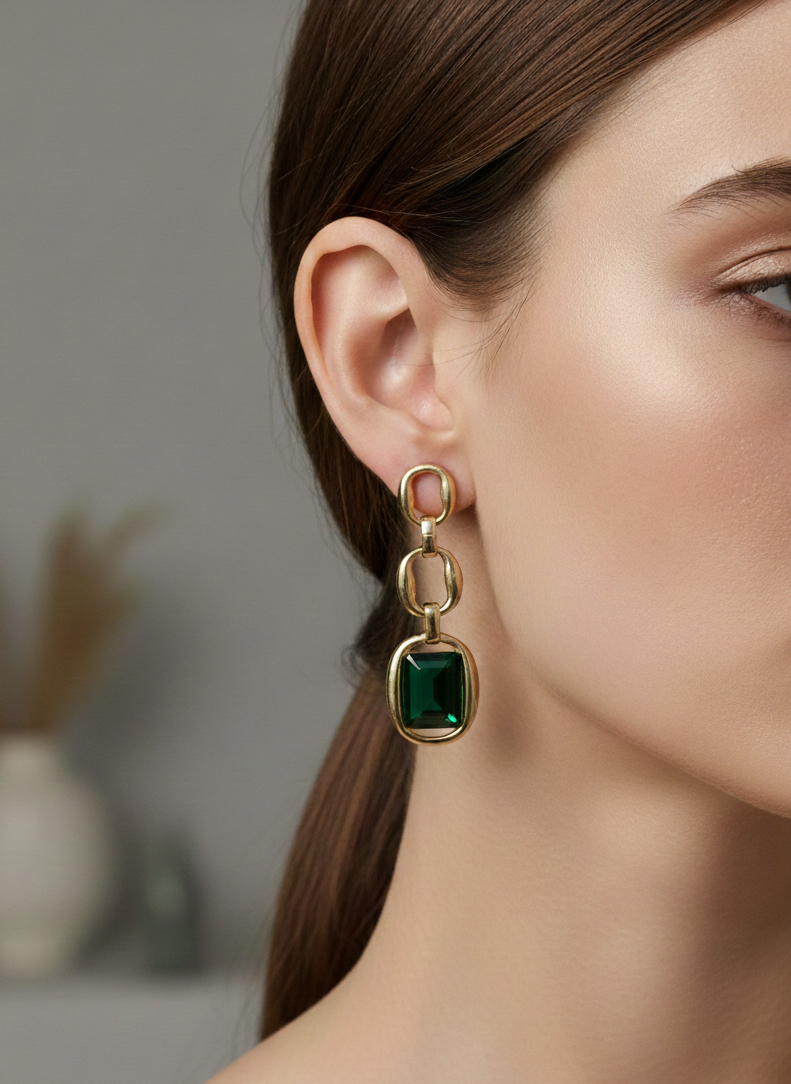 Emerald Link Luxe Drop Earrings