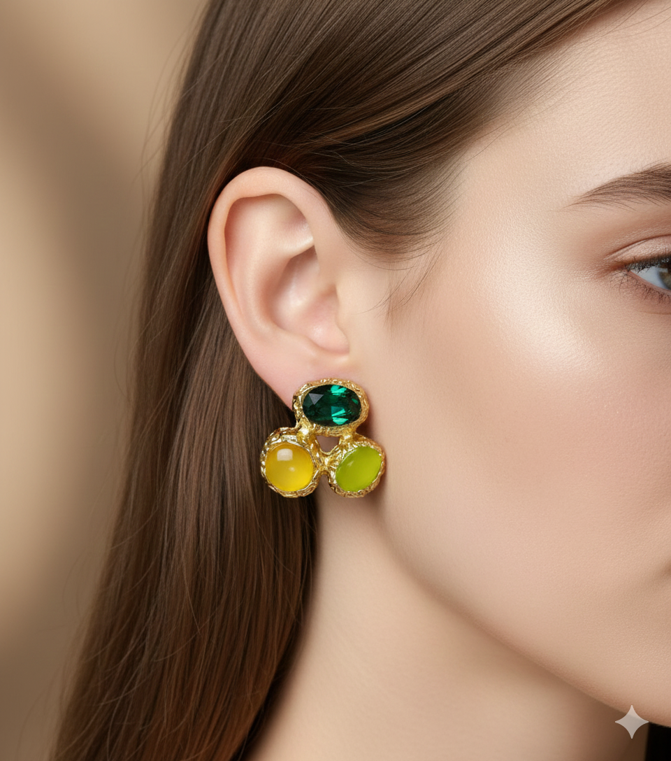 Luna Trio Gem Cluster Studs