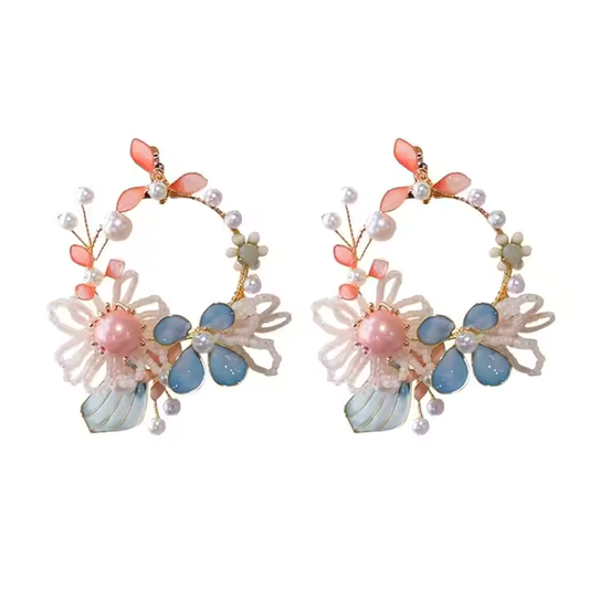Whimsical Blossom Wreath Earrings - Anti-tarnish