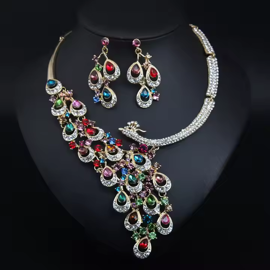 Royal Peacock Multicolor Statement Necklace Set