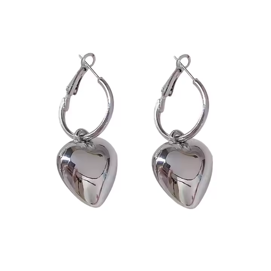 Luna Heart Silver Statement Earrings
