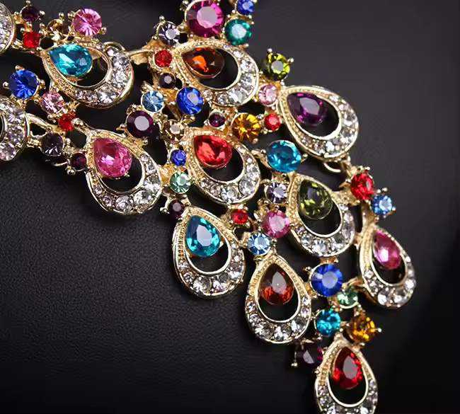 Royal Peacock Multicolor Statement Necklace Set