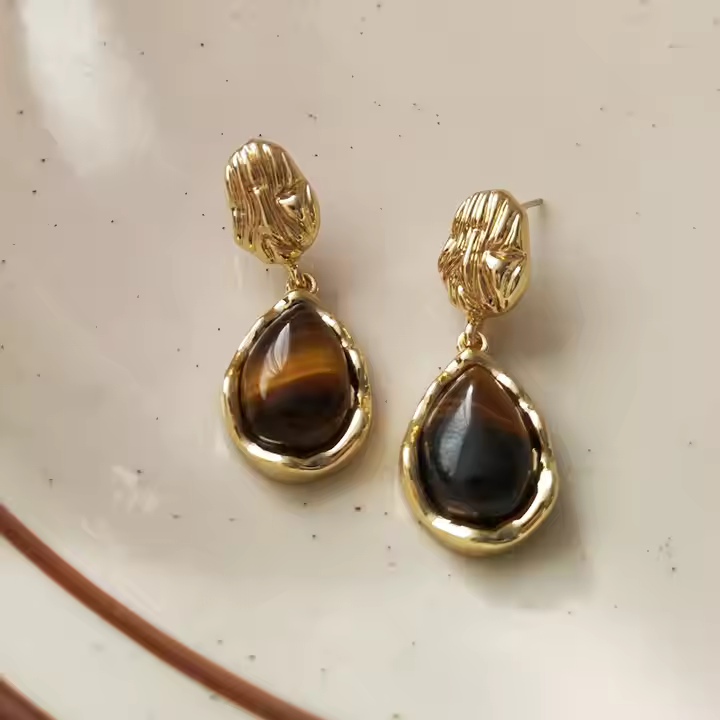 Amber Gold Textured Drop Earrings - Anti-tarnish