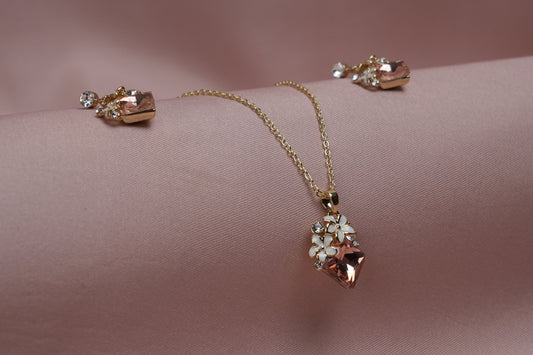 🌸 Rosé Blossom Pendant & Earrings Set