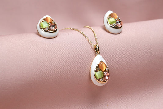 Pastel Glow Enamel Pendant Set – Gold Plated