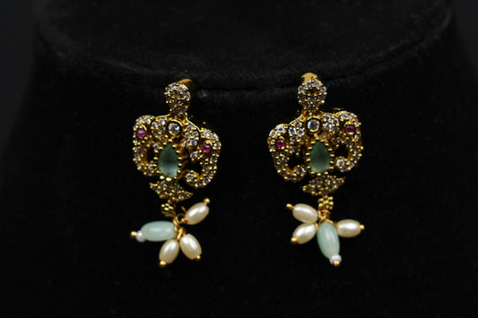 Royal Bloom Pearl & Emerald Necklace Set(with Elephant stone design)