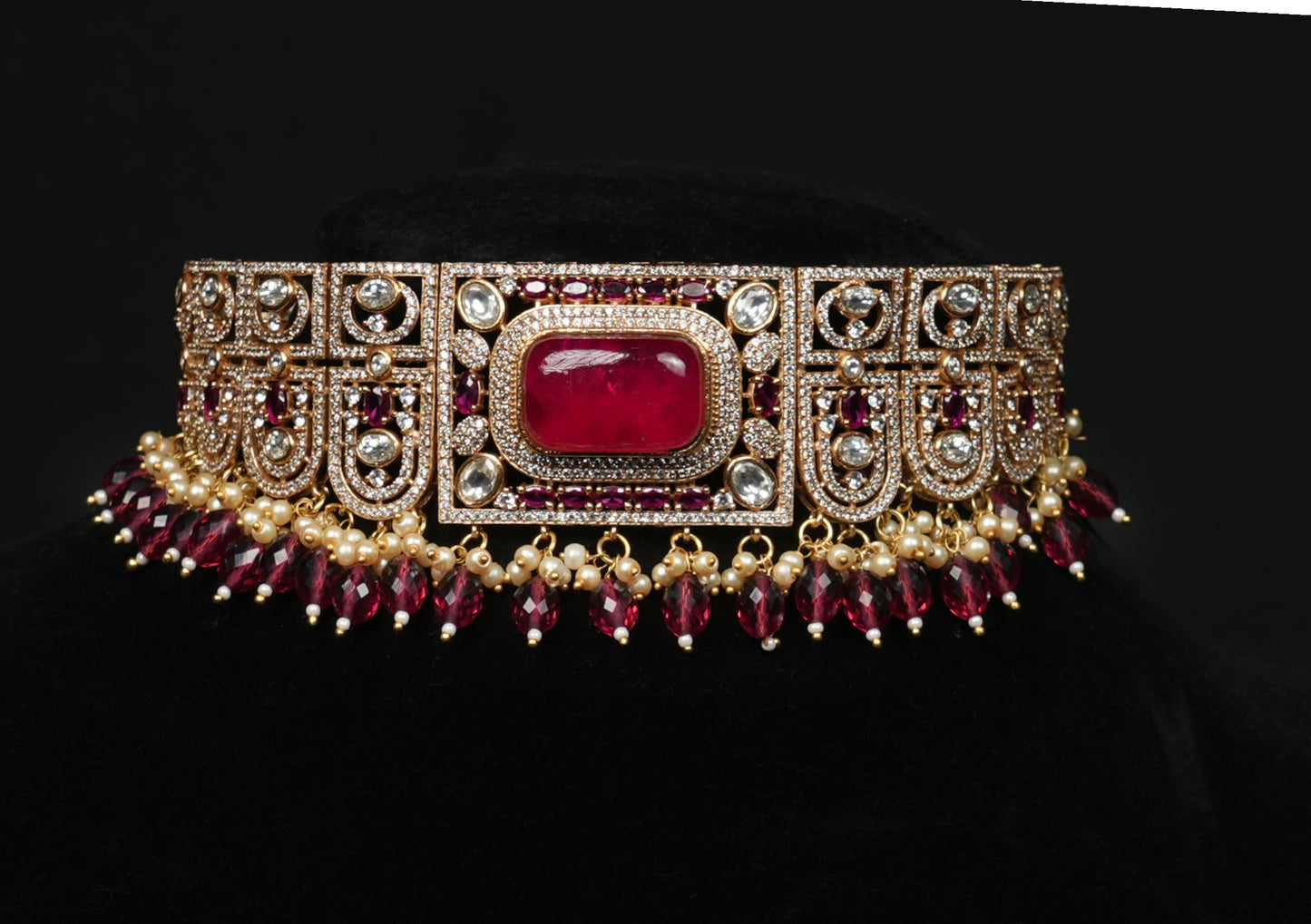 Premium Regal Kundan Ruby Choker Necklace and Earring set