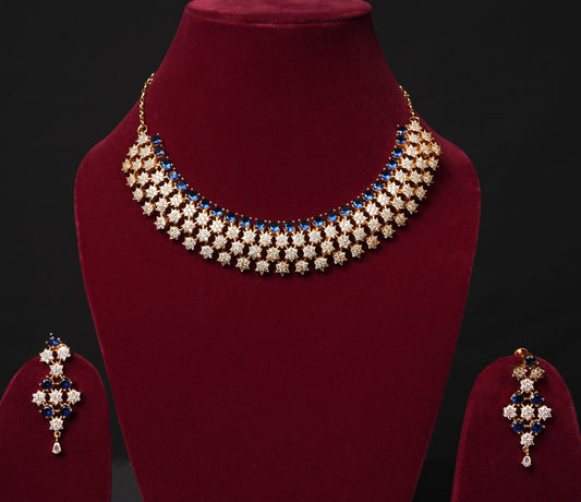 Royal Blue & Pearl Mesh Choker Set