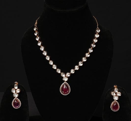 Ruby Red Drop Necklace with Earrings