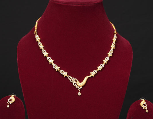 Elegant Gold-Plated Necklace Set with Intricate CZ Stonework
