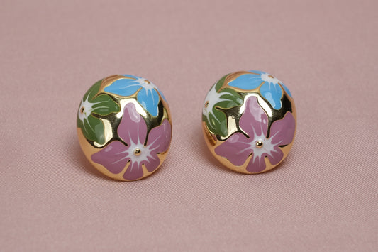 Elegant Floral Enamel Pendant & Earrings Set in Pastel Hues