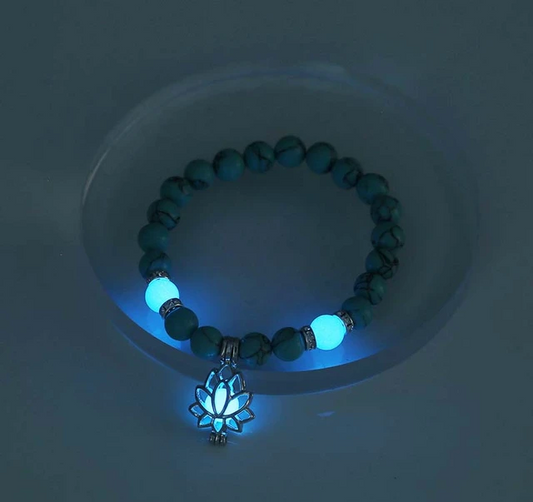 White Glow Bead Lotus Charm Bracelet