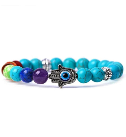 Evil Eye & 7 Chakra Turquoise Healing Bracelet