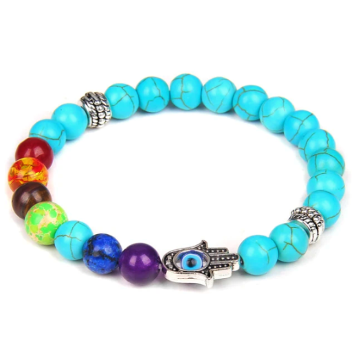 Evil Eye & 7 Chakra Turquoise Healing Bracelet