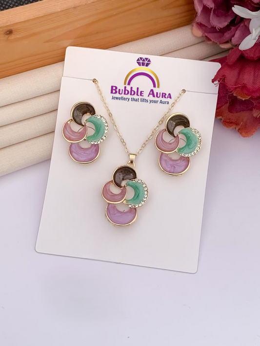 Pastel Bloom Golden Enamel Pendant Set