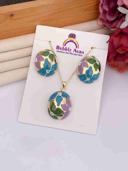 Frenchy Golden Floral Enamel Pendant Set