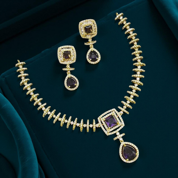Midnight Majesty Gold-Plated Necklace Set (Purple stone)