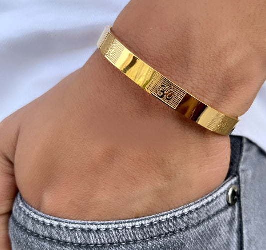 Classic Om Engraved Gold-Toned Kada Bracelet – Spiritual Elegance for Men