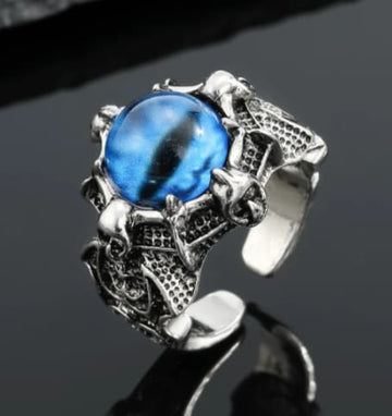 Celestial Blue Dragon Eye Ring β Adjustable Gothic Statement