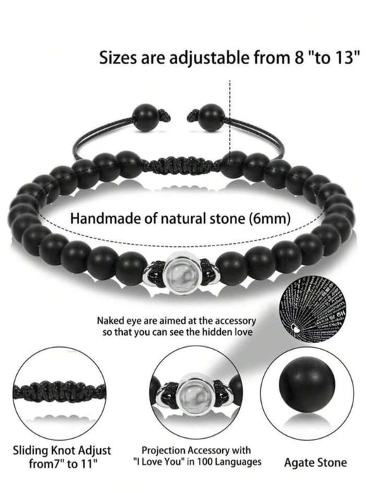 "I Love You" in 100 Languages – Matte Black Projection Bracelet