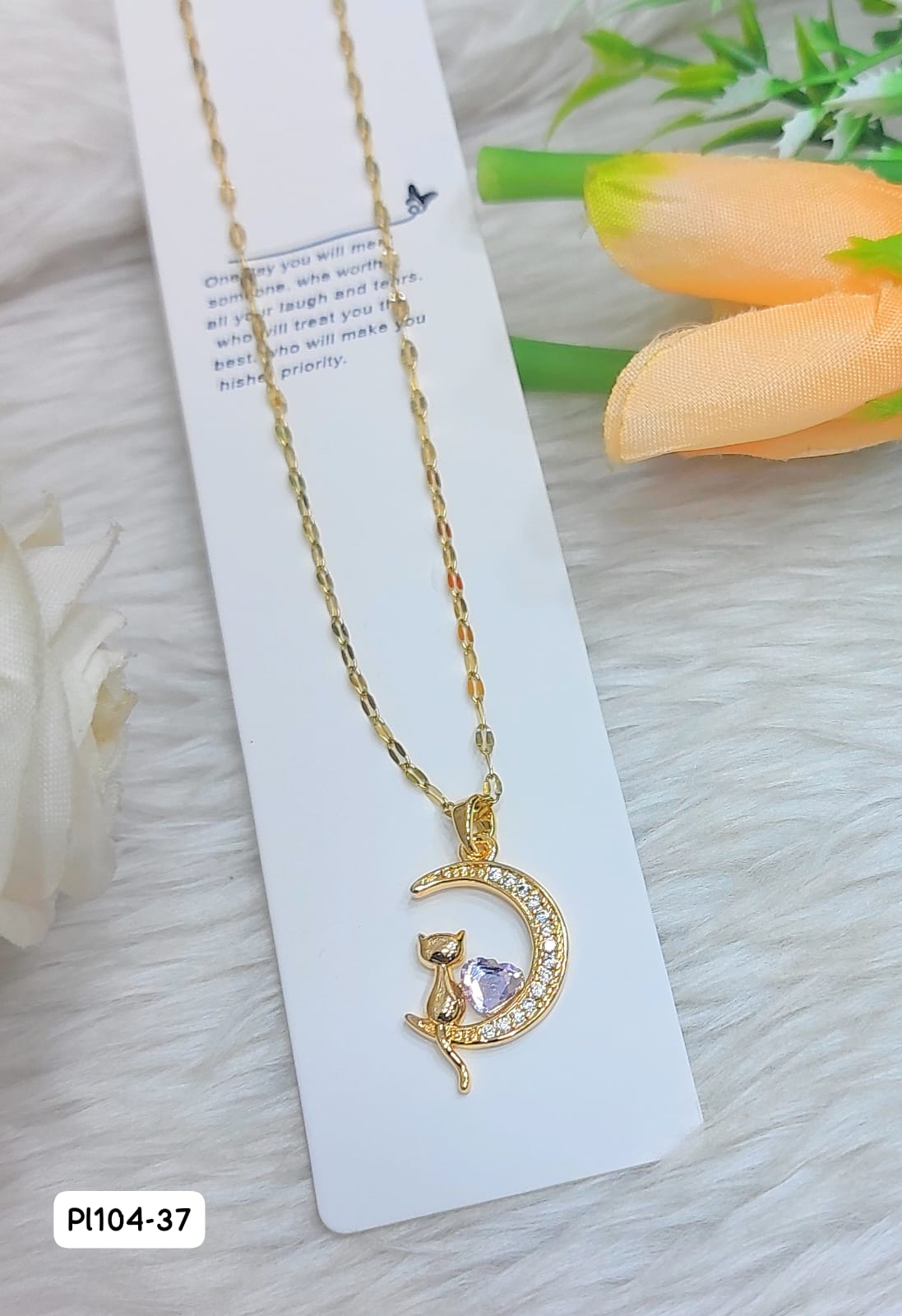 Golden Moon Cat Pendant Necklace – Whimsy & Wonder