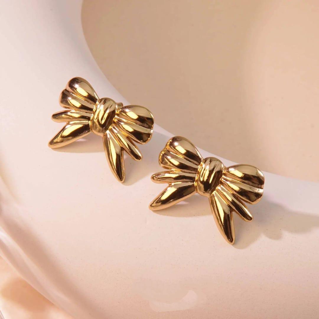 Golden Bow Stud Earrings