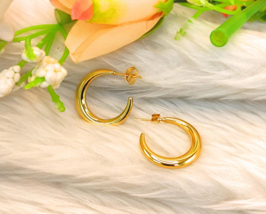 Glossy Gold Crescent Hoop Earrings