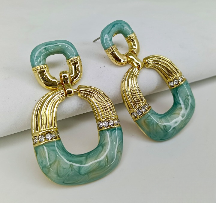 Aqua Luxe Statement Earrings – Gold, Enamel & Crystal